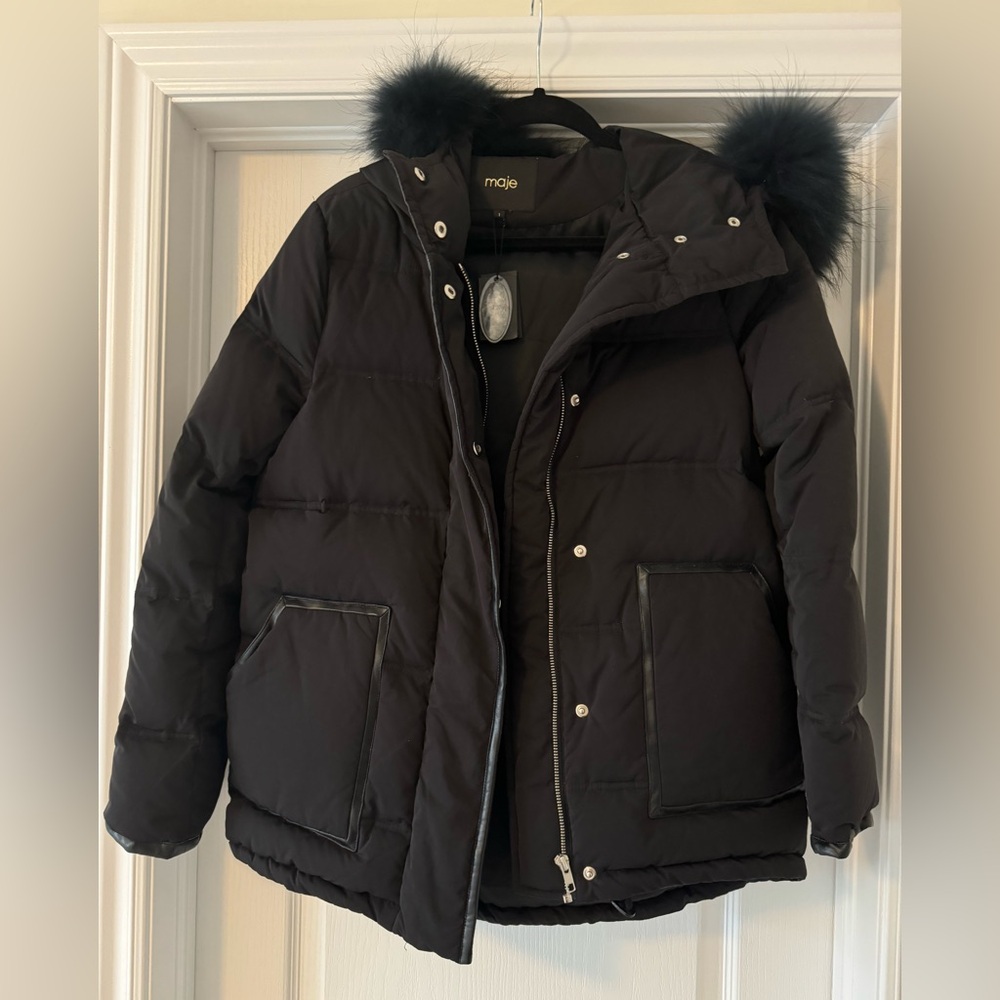Maje down filled puffer jacket with real fur
